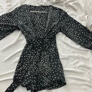 Black & White Polka Dot Wrap Dress (Romper)